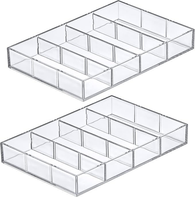 Amazing Abby - Soleil - 2-Pack Acrylic 4-Compartment Sunglass Organizer, Plastic Eyeglass Display Case, Transparent Jewelry Storage Tray, Clear Beauty Supply Holder, Great for Bedroom and Bathroom