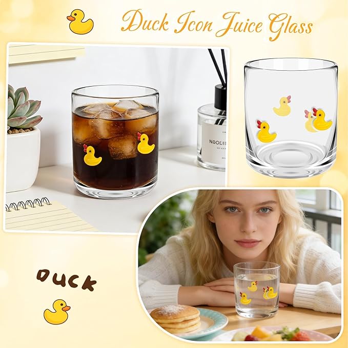 14 Ounce Icon Juice Glasses, Aesthetic Cocktail & Old Fashioned Drinking Glasses, Iconic Clear Glass Cups for Women, Sister, Friend & Party Gifts (Duck)