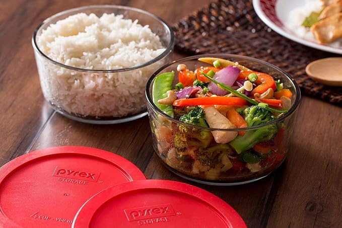 Pyrex Simply Store (8-Pack) Glass Food Storage Containers Set, (1, 2, 4 & 7 Cup) Meal Prep Containers With Plastic BPA-Free Lids, Dishwasher & Microwave Safe | BPA-Free Plastic | Includes 1, 2, 4 & 7 Cup Bowls and Lids | Top-Rack Dishwasher Safe | Roun...