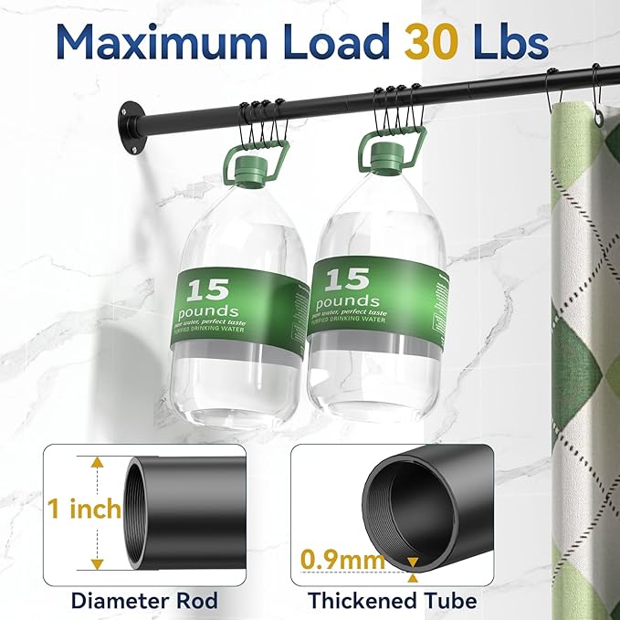 L Shaped Shower Curtain Rods, Adjustable (23''-69'' X 23''-69'') Corner Shower Rod with 12 Shower Curtain Rings, All 304 Stainless Steel, for Bathroom, Bathtub, Clothing Store, Need to Drill, Black
