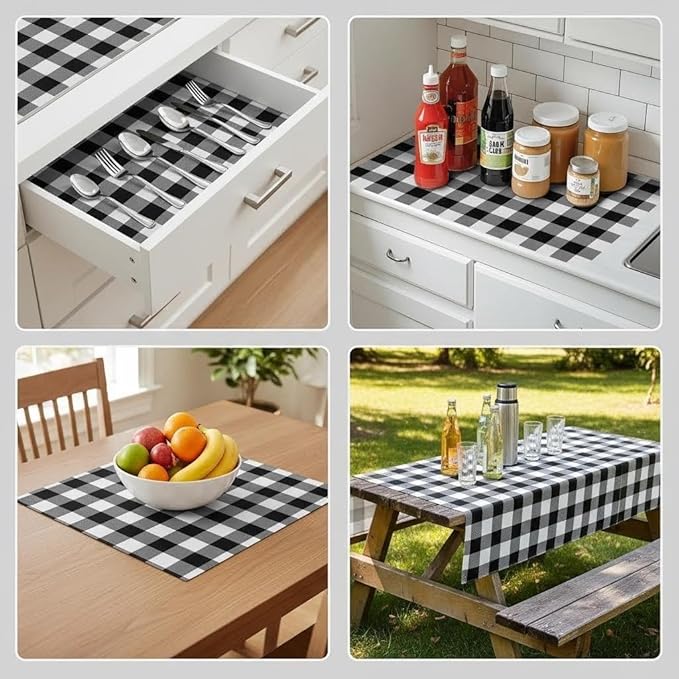 Coavas Shelf and Drawer Liner, Non Slip Extra Grip Non Adhesive Waterproof Thickened Cabinet Mat, Easy Cut for Kitchen Pantry Bathroom Dresser Cupboard (Black Stripe, 12IN x 30FT)