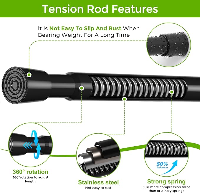 Spring Tension Rod 28-41 Inch (From 18-29 Extension to 41 Inch) No Drilling Adjustable Black Spring Loaded Curtain Rod Expandable Small Short Curtain Rod for Windows,Kitchen,Doorway
