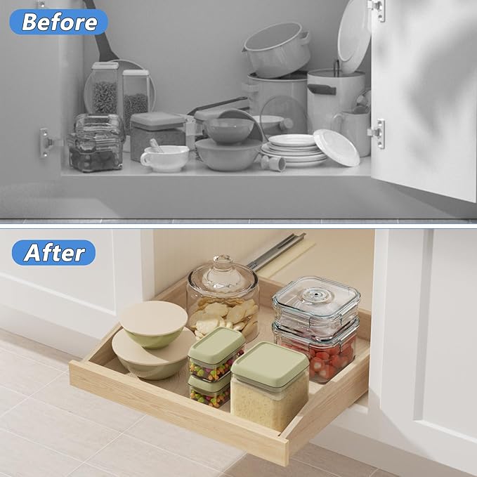 ROOMTEC Pull Out Cabinet Organizer with Soft Close, 16-1/2" W x 21" D, Pull Out Cabinet Drawer for Kitchen cabinets, Pull Out Cabinet Shelf, Finished, Bottom Assembly