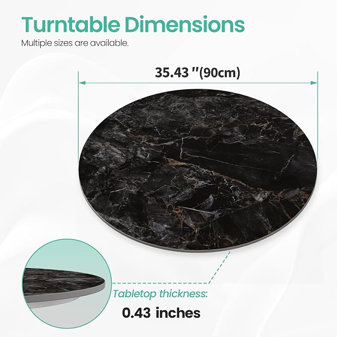 ZL ZELing 35.4" Lazy Susan Turntable – 360° Sinteredstone Silent Anti-Slip Turntable, Table Top Centerpiece for Kitchen, Pantry, Spice Rack, Refrigerator & Dining Table, Glossy Black