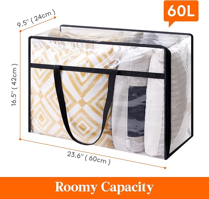 Lifewit 20 Pack Clear Clothes Storage Bags, 60L Plastic Blanket Storage Bag, Vinyl Foldable Moving Bags with Zipper, Closet Organizers and Storage Containers for Bedding, Duvet, Comforter