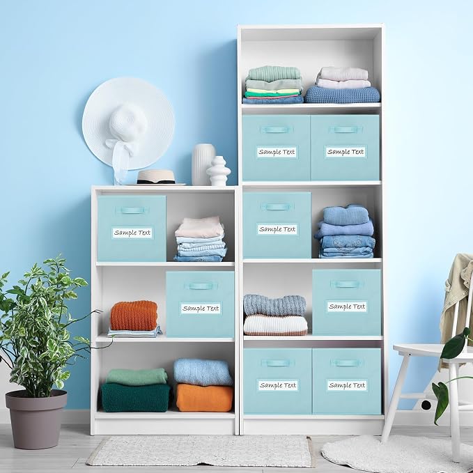Fabric storage cubes (8 Pack) 11 Inch Cube Storage Bin, cube organizer bins with 8 Labels Window Cards & a Pen, Foldable cube organizer bins and Fabric Storage Box, Sky Blue