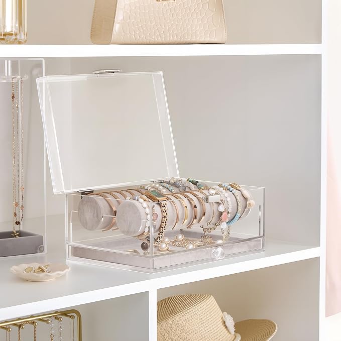 Lolalet Acrylic Bracelet Organizer Box -with Drawer | Clear Jewelry Display Holder for Bracelets, Bangles & Watches, Great Gift for Women on Birthdays, Valentine's Day