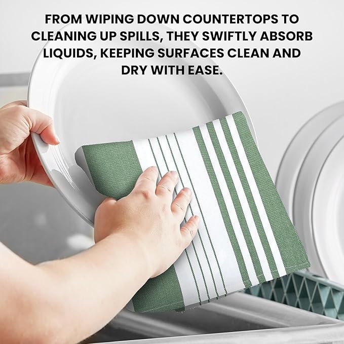 Stripe Kitchen Towels Decor Mordern Design Centreband Tea Dish Towels Boho Stripe Absorbent Festive Gift Set of 6 Pantry Reusable Kitchen Dish Towel|Easter Spring Decor 18x28 in Green