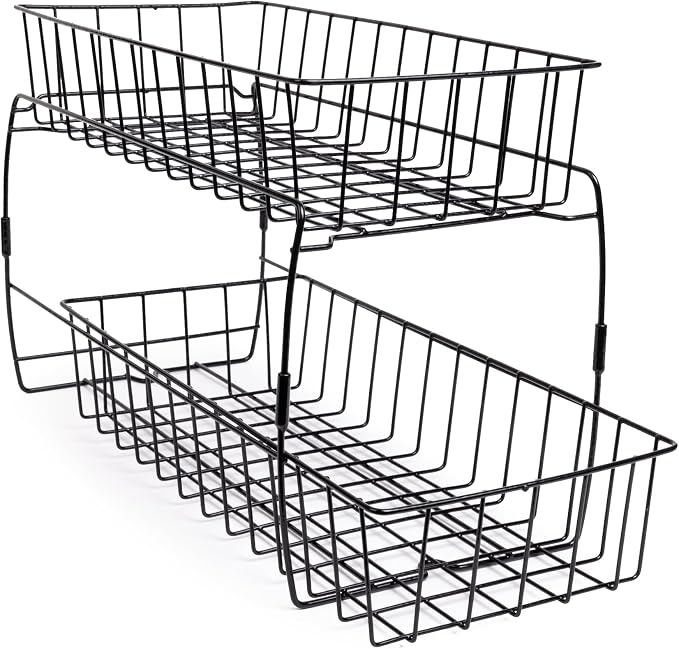 Smart Design 2-Tier Slide Out Baskets- 18" x 9" x 11.8 inches - Black