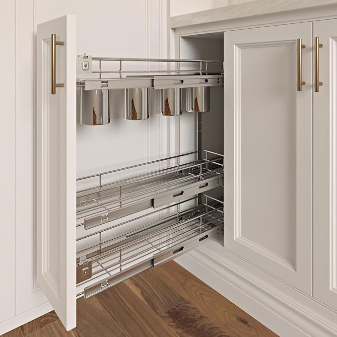 Sikarou 3-Tier 5" W x 21" D Narrow Pull Out Cabinet Organizer, Roll out Spice Rack Holder Shelve, Slide Out Slim Storage Wire Baskets for Storage Organization