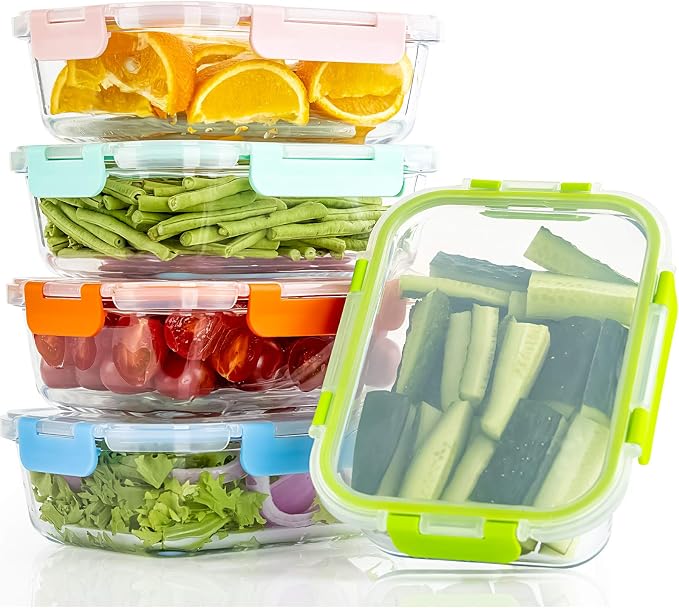 Glass Meal Prep Glass Containers with Lids, Glass Lunch Box, 5-Pack, 34 OZ | 5 Pack Glass Food Storage Containers, 34 OZ