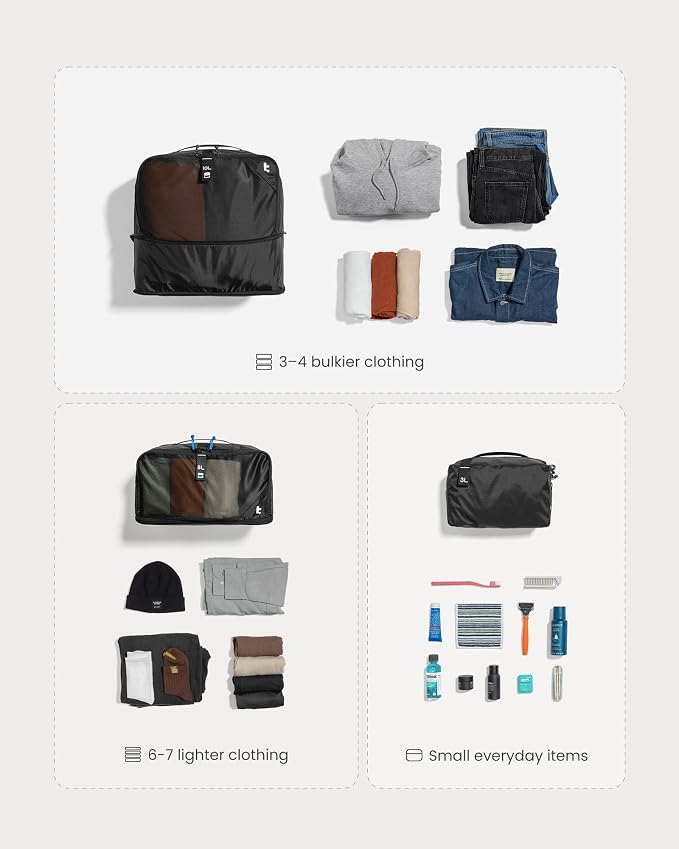 tomtoc 3 Set Packing Cubes for Travel, Compression Expandable Organizers | Odor-resistant Travel Bag Pouch for Backpack & Suitcase, Luggage Organizer Accessories for Travel Essentials Storage