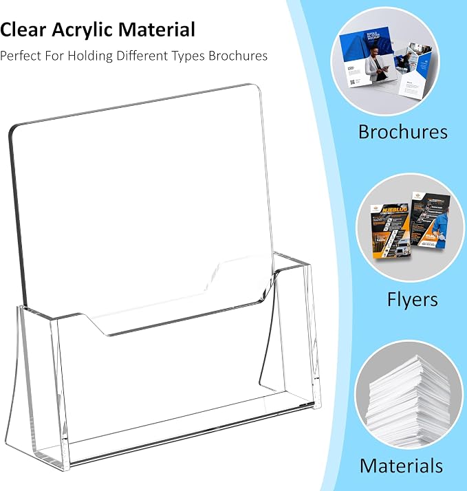 Acrylic Brochure Holder 8.5 x 11 inch 2 Pack, Clear Flyer Holder Plastic Stands for Displaying Pamphlets, Magazines, Literature, Brochures, Booklets, Menu, Desk Holder, Countertop Organizer | Clear Plastic, Displaying Pamphlets, Magazines, Literature, ...