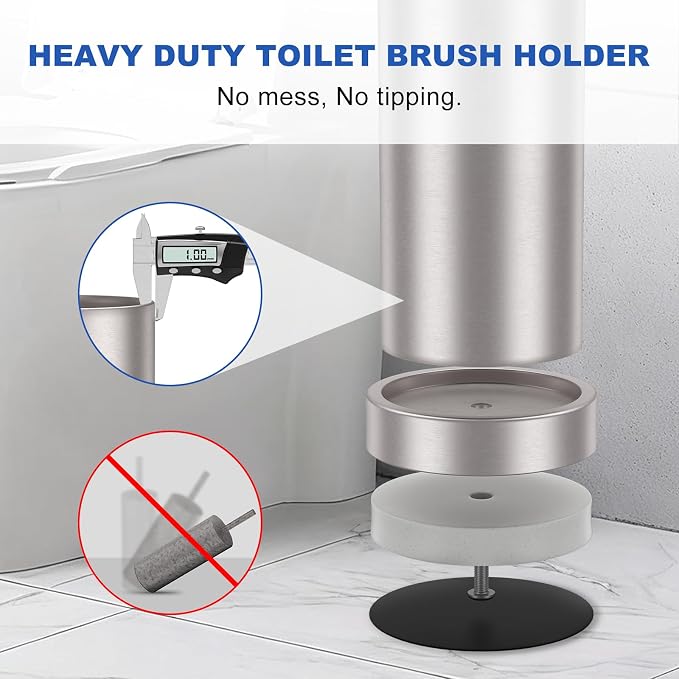 2 Pack Brushed Nickel Toilet Brush with Holder, 304 Stainless Steel Toilet Bowl Brush, Anti-Splash Design, Detachable Inner Tube for Bathroom RV