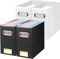BALEINE File Organizer Box, Cardboard File Folder Organizer with Handle for Letter Size, Portable Collapsible Hanging Filing Box for Home Office Document Storage (4 Pack, Black+White)