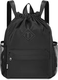 WANDF Drawstring Backpack with Shoe Compartment, Sports Gym Bag | Multi-Pocket Storage, Water-Resistant Fabric, Cinch String Bag
