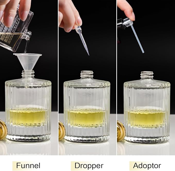 50ml/1.7 Oz Glass Spray Bottle Perfume Atomizer,Round Glass Perfume Travel Refillable Spray Bottle Empty with 3 Kinds of Dispenser (Clear2)