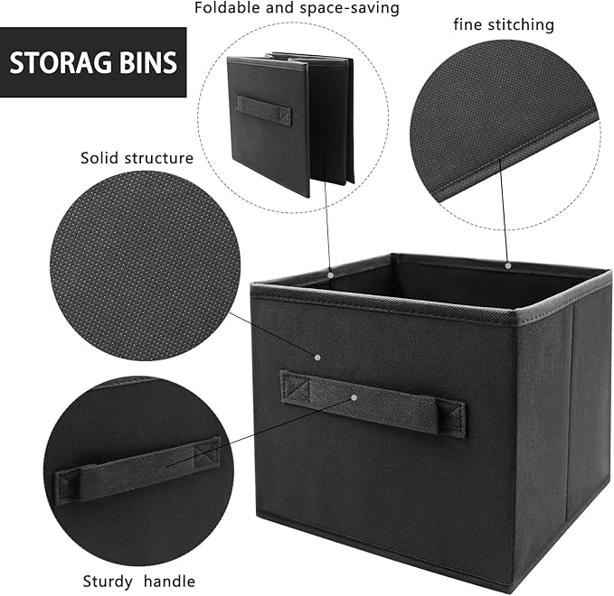 EBIGIC storage bins collapsible storage bins，cube storage organizer （Pack of 3） 10.5 * 10.5 * 11inch，For home and office Collapsible Closet Shelf Organizers, Drawer Organizers(Black)
