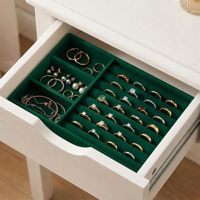 Jewelry Box Insert Organizer for Drawer Stackable Velvet Trays 8.3 x 4.9in | Jewelry Drawer Inserts, Ring Earring Stud Necklace Holder Display Storage Case(Green)