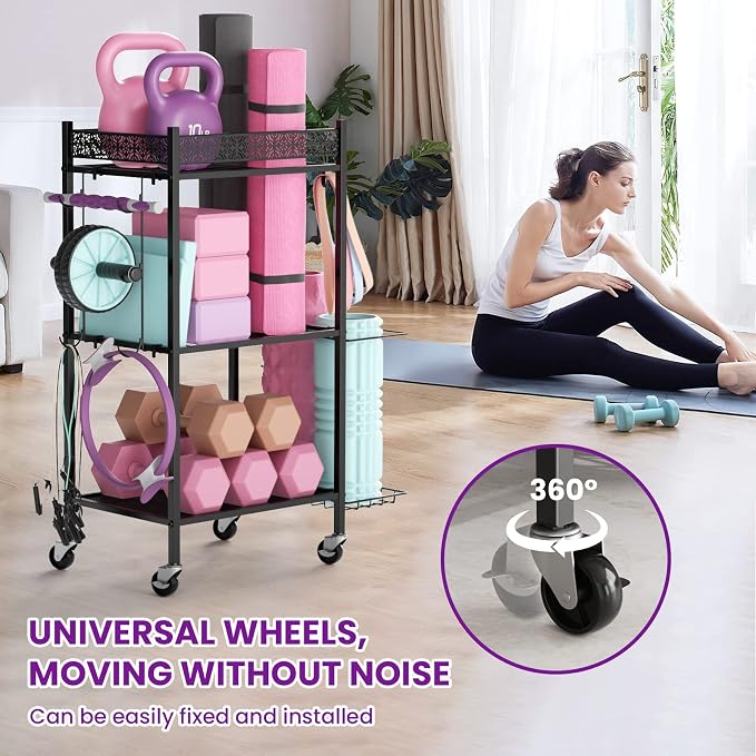 Yoga Mat Storage Rack, Home Gym Storage Rack, VOPEAK Workout Storage for Yoga Mat, Foam Roller, Gym Organizer Gym Equipment Storage for Home Exercise and Fitness Gear