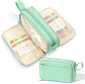 BuyCard Big Capacity Pencil Case, Corduroy Fabric, White with Mint Green Floral Pattern, Pencil Bag with Zipper Closure, Graduation Gift Office Stationery Storage Pen Pouch