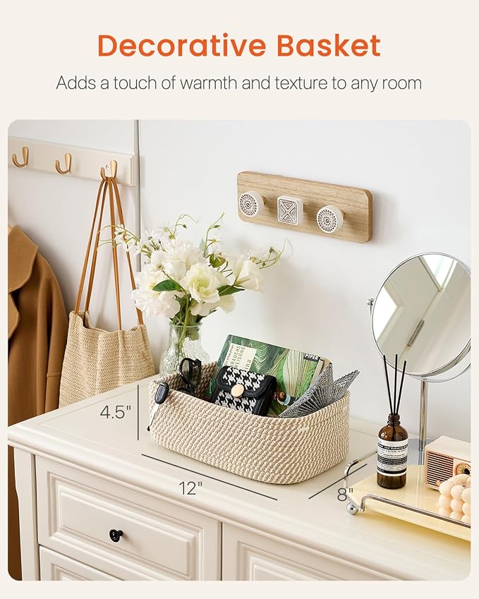 KALLAX Small Woven Basket, 12 x 8 x 4.5 Inches, Storage Basket for Organizing, Cute Small Rope Shelf Closet Cube Storage Bins Baskets for Shelves, Dog Toy Gift Baskets Empty, 3 Pack Brown