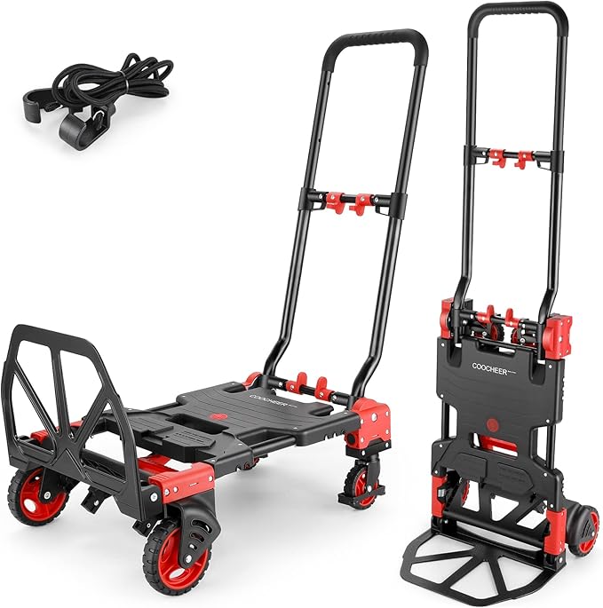 330LB Folding Hand Truck Heavy Duty Carrying, Combination of Four Wheels and Two Wheels Convertible Dolly Cart with Retractable Handle Dolly for Moving Office Carts.