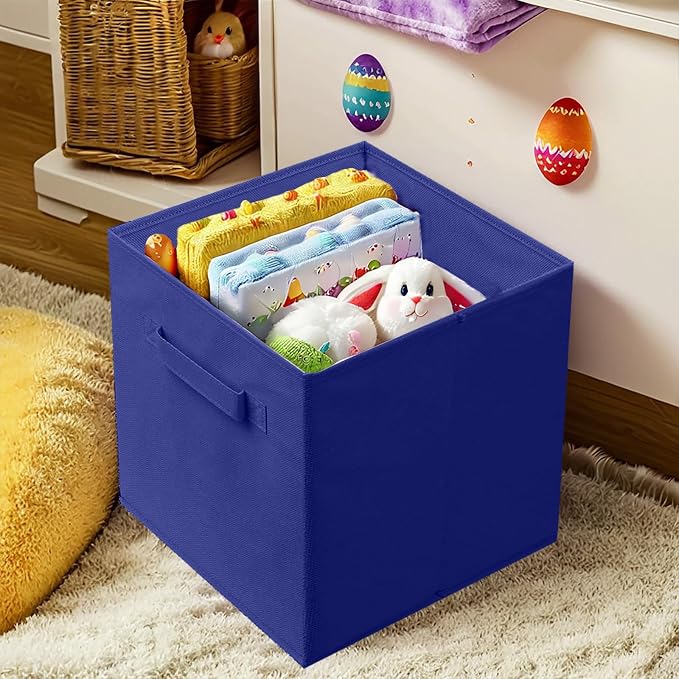 PowerKing Collapsible Storage Cubes, Farbic Storage Bins, Dark Blue, 2Pack | Sturdy, Lightweight, Easy Pull Handle, Closet & Shelf Organizer, Clothes and Toys Storage, 10.5'' x 11'' x 10.5''