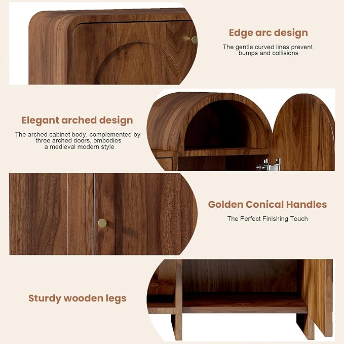 Arched Cabinet with Doors-Shoe Cabinet,Hidden Shoe Rack,Shoe Stand for Entryway Compact Shoe Storage in Walnut Finishes,Mid-Century Style for Entryway