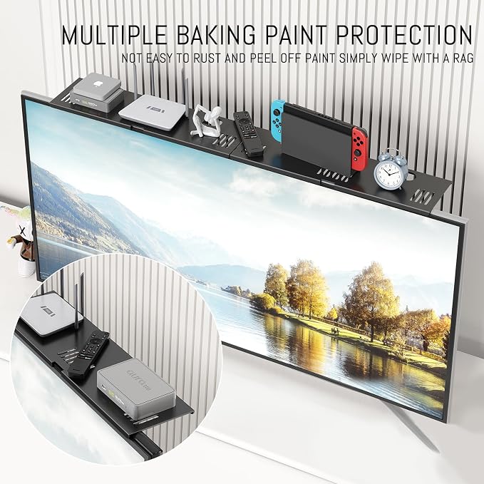 CABTE Adjustable Steel TV Top Shelf, Floating TV Stand, Universal Monitor Shelf for Soundbar, Game Console, Cable Box, Router Shelves (33.86X4.72inch) | Universal Monitor Shelf for Game Console, Cable Box, Router Shelves (33.86X4.72inch)