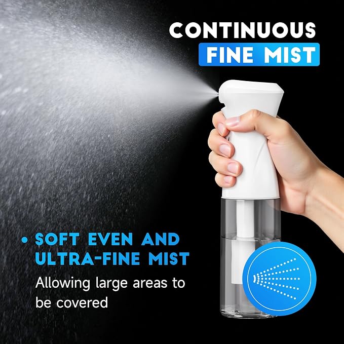 3 Pack Spray Bottle for Hair - Continuous Hair Spray Bottles Refillable Mister Sprayer for Hairstyling, Plants, Pets, Skincare, Cleaning (10.1 OZ/300ML, White+Pink+Purple)