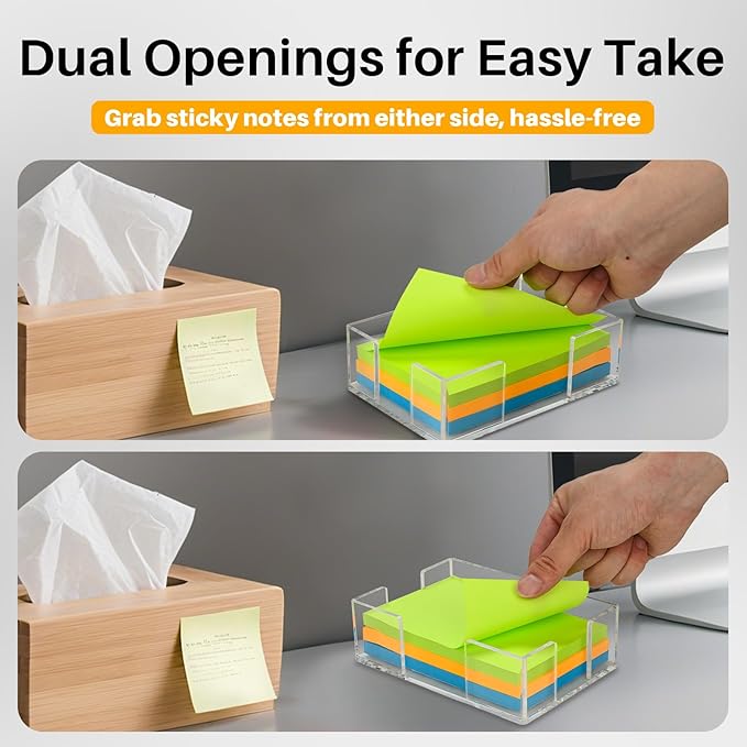 Acrylic Sticky Note Holder, 4x6 Inch Clear Dual Notepad Holder Dispenser with Triple Openings Non-Slip Rubber, Sticky Note Dispenser Memo Holder Case for Desk Office School Supplies(No Pads)