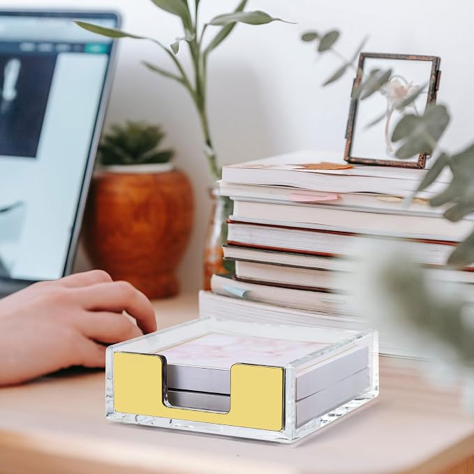 MultiBey Sticky Notes Memo Pad Holder Dispenser Clear Acrylic Gold Post Note Pad Holders Aesthetic Desk Supplies Organizer Accessories for Office Home Schools (Gold) | Post Note Pad Holders Aesthetic Desk Supplies Organizer Accessories for Office Home ...