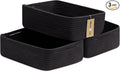 MiniArk Large Shallow Organizing Baskets 15x11x5.1 Inches - Rope Woven Storage Bins for Bathroom, Shelves, Cube Closet, Black 3 Packs