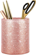 Glitter Pen Holder for Desk Cute, Pencil Cup Organizer, Rose Gold | Makeup Brush Holder, Desk Accessories, Large Pu Leather Multi-Functional Organizer for Office, Classroom, Home