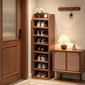 8 Tier Shoe Rack, Wood Tall Shoe Shelf for Closet Entryway | Vertical Shoe Storage Organizer, Space Saving Narrow Shoe Tower