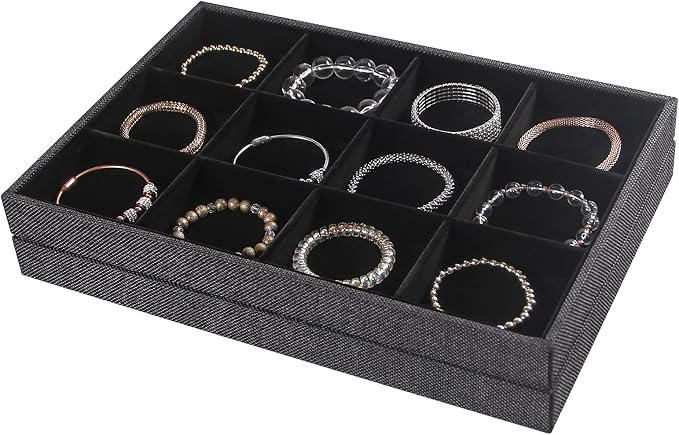 Julysky 2Pcs 12 Grids Stackable Jewelry Organizer Trays for Drawer,Bracelet Holder Box,Necklace Display Stand for Selling