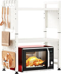 Microwave Stand, 3-Tier Expandable(17.4"-27.4") Microwave Oven Rack, Heavy Duty Adjustable Shelf with 9 hooks, Kitchen Organizer Storage Shelves for Pantry, Countertop, Coffee Bar, Office, Dorm, White