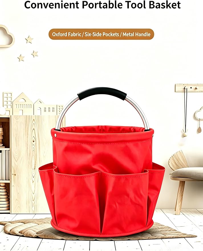 Garden Tool Bucket Organizer, Bucket Tool Organizer,5 Gallon with Aluminum Handle, Multi Side Pockets Portable Storage Caddy for Gardening Camping Car Wash (Black, Open Top)