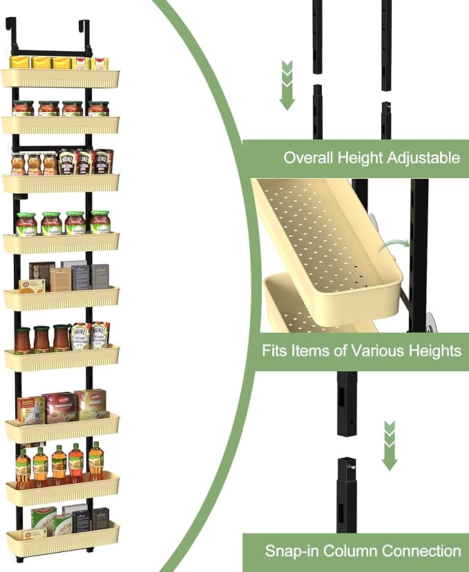 ETELI 9-Tier Over the Door Pantry Organizer with Adjustable Baskets, Metal Hanging Spice Rack, Multipurpose Over the Door Storage for Kitchen, Pantry, Bathroom and Home Organization, White