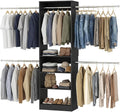 Homieasy Closet System, 4.5-11.5 Ft Expandable Closet Organizer with 5 Hanging Rods, Walk-in Wood Closet Organizer System with Storage Tower, Heavy Duty Garment Rack Wardrobe for Bedroom, Black