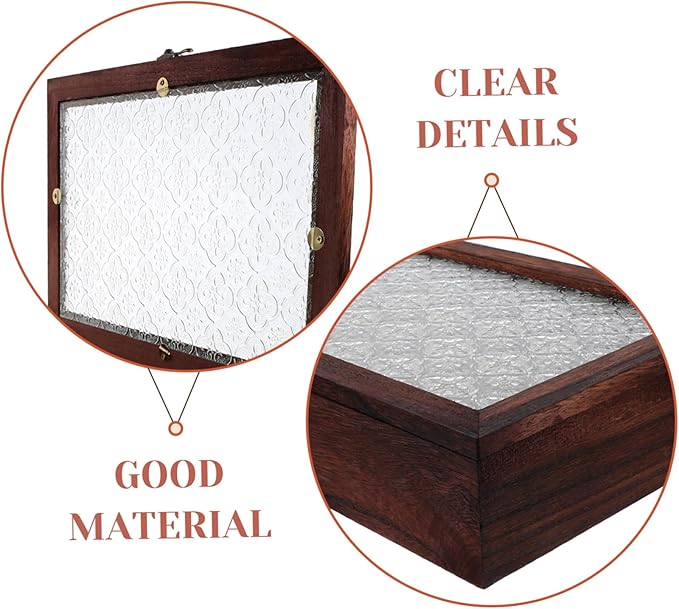 GLEAVI Vintage Wooden Storage Box with Glass Lid Elegant Organizer for Jewelry and Desktop Sundries Large Minimalist Design for Home Decor and Office Use