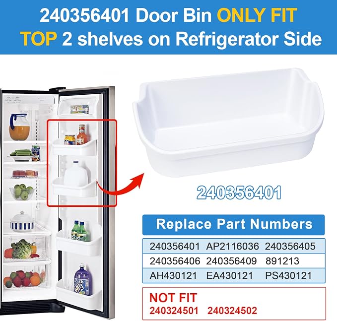 [2 PACK] UPGRADED 240356401 Refrigerator Door Bin Compatible with Frigidaire Door Shelf Replacement Parts FFHS2611PFEA FFSS2614QE6A FFHS2611LBPA FFSS2614QS4A AP2116036 PS430121 Refrigerator Door Shelf