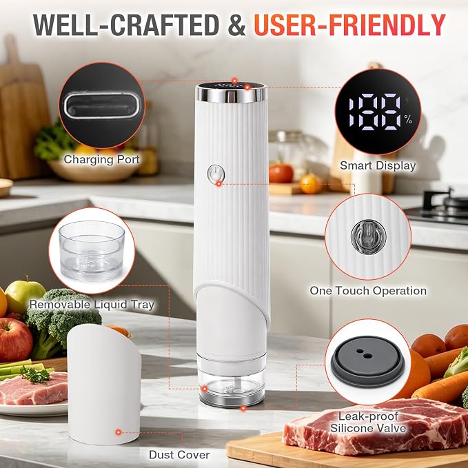 Compact Vacuum Sealer for Food, Handheld Vacuum Sealer Machine with 30 Reusable Bags + 3 Vacuum Containers, Portable Automatic Food Sealer for Freezer Storage, Travel, Camping