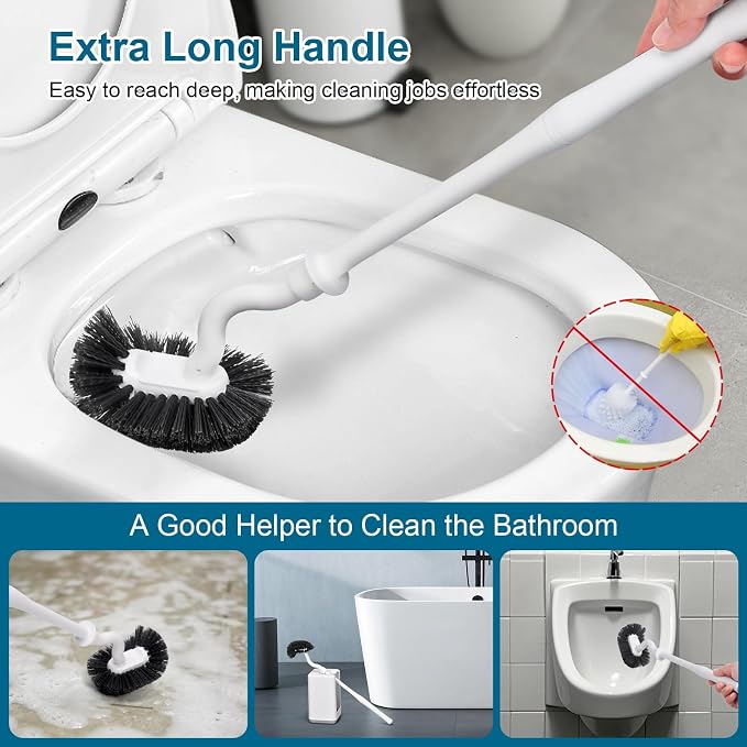 Toilet Bowl Brush and Holder Sturdy Plastic Long Handled Toilet Brushes for Bathroom with Ventilated Base Easy to Assemble for Deep Cleaning (White 1)