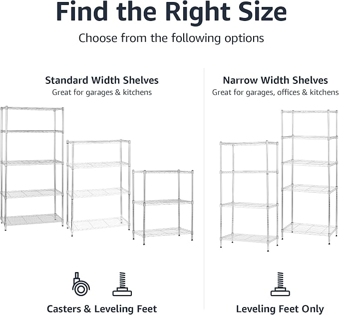 Amazon Basics 4-Shelf Adjustable Heavy Duty Steel Wire Rack Storage Shelving Unit for Kitchen, Garage, Easy Assembly, 350 lbs Per Shelf, 36" x 14" x 54", Chrome Silver