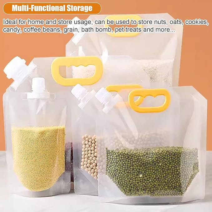 【15 Pack】Food Storage Bags Grain Moisture-proof Sealed Bags Stand Up Packaging Pouches Large Reusable Sealed Bag with Handle and Cap BPA Free,5.5"x8.8"