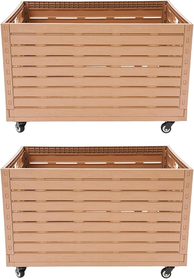 Collapsible Rolling Crate on Wheels,Heavy Duty Foldable Storage Bin,440lbs Capacity Plastic Furniture Moving Dolly Cart for Travel Shopping (2PCS)