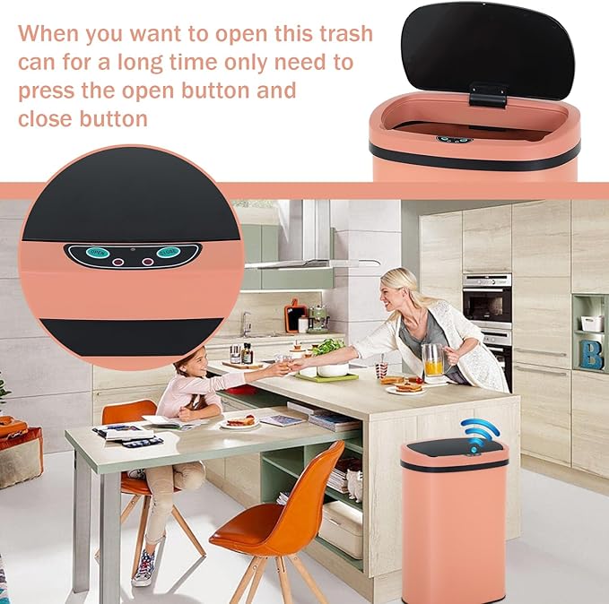 Bigacc 13 Gallon Stainless Steel Trash Can Automatic Trash Can Garbage Can Bathroom Garbage Can with Lid for Kitchen Living Room Office Bathroom, Electronic Motion Sensor Automatic, Pink