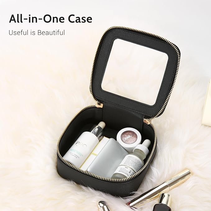 Aveniee Mini Clear Makeup Bag, Small Cosmetic Bags Travel Toiletry Pouch Organizer, TSA Approved Make up Case with Zipper, Car Bag for Essentials,Black